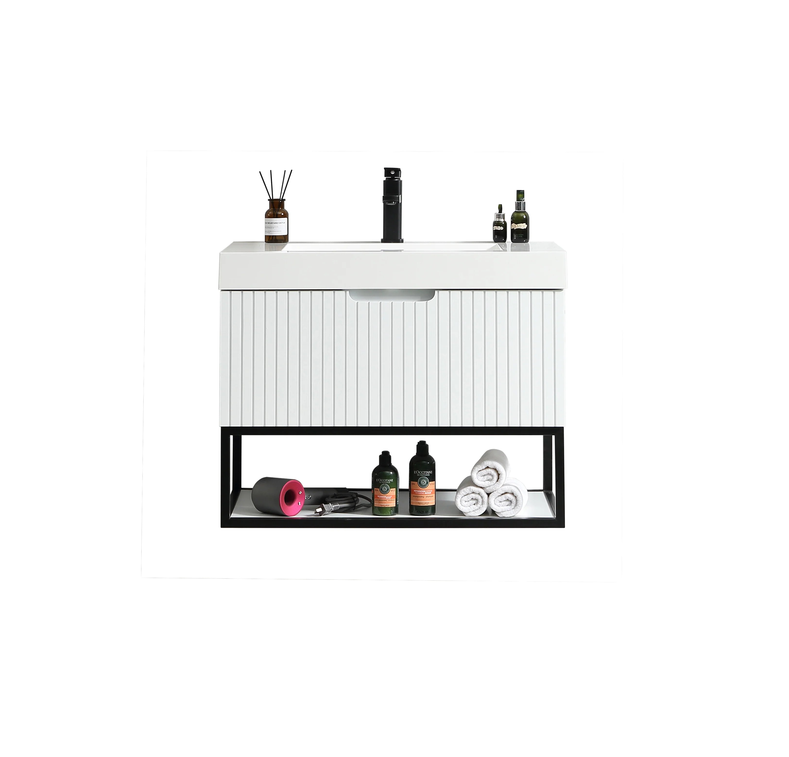 24" Cove Fluted Wall Hung White Vanity