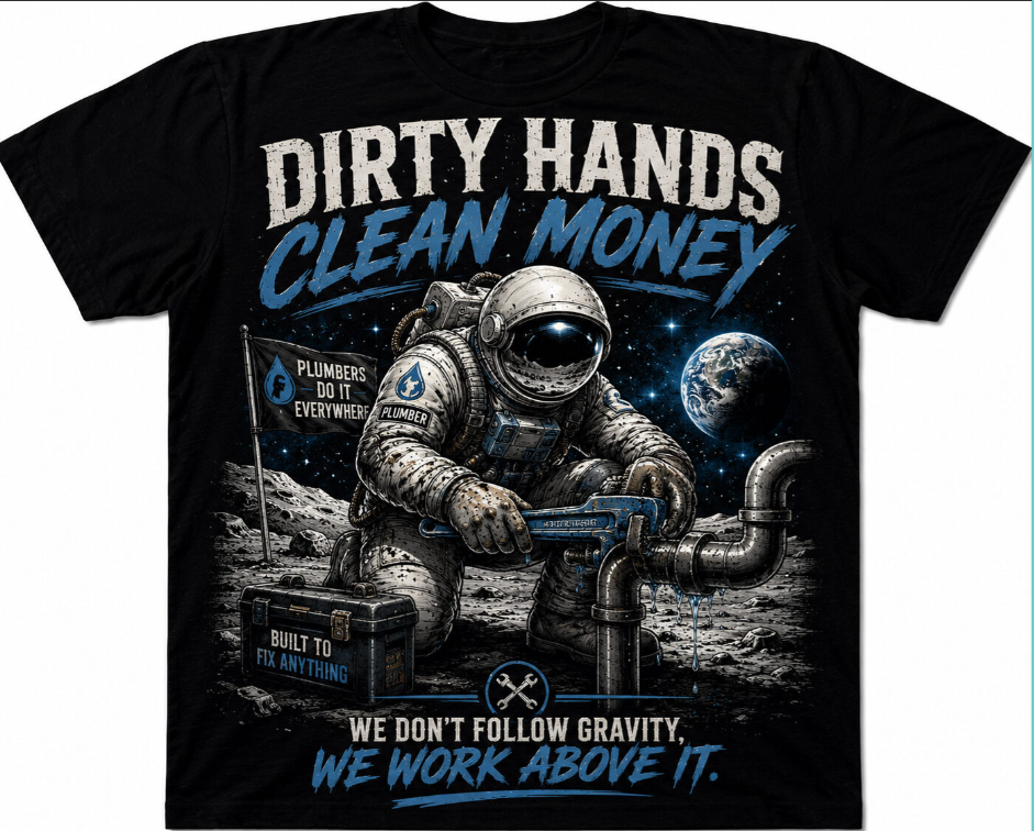 Dirty Hands Clean Money Astronaut Plumber Tee