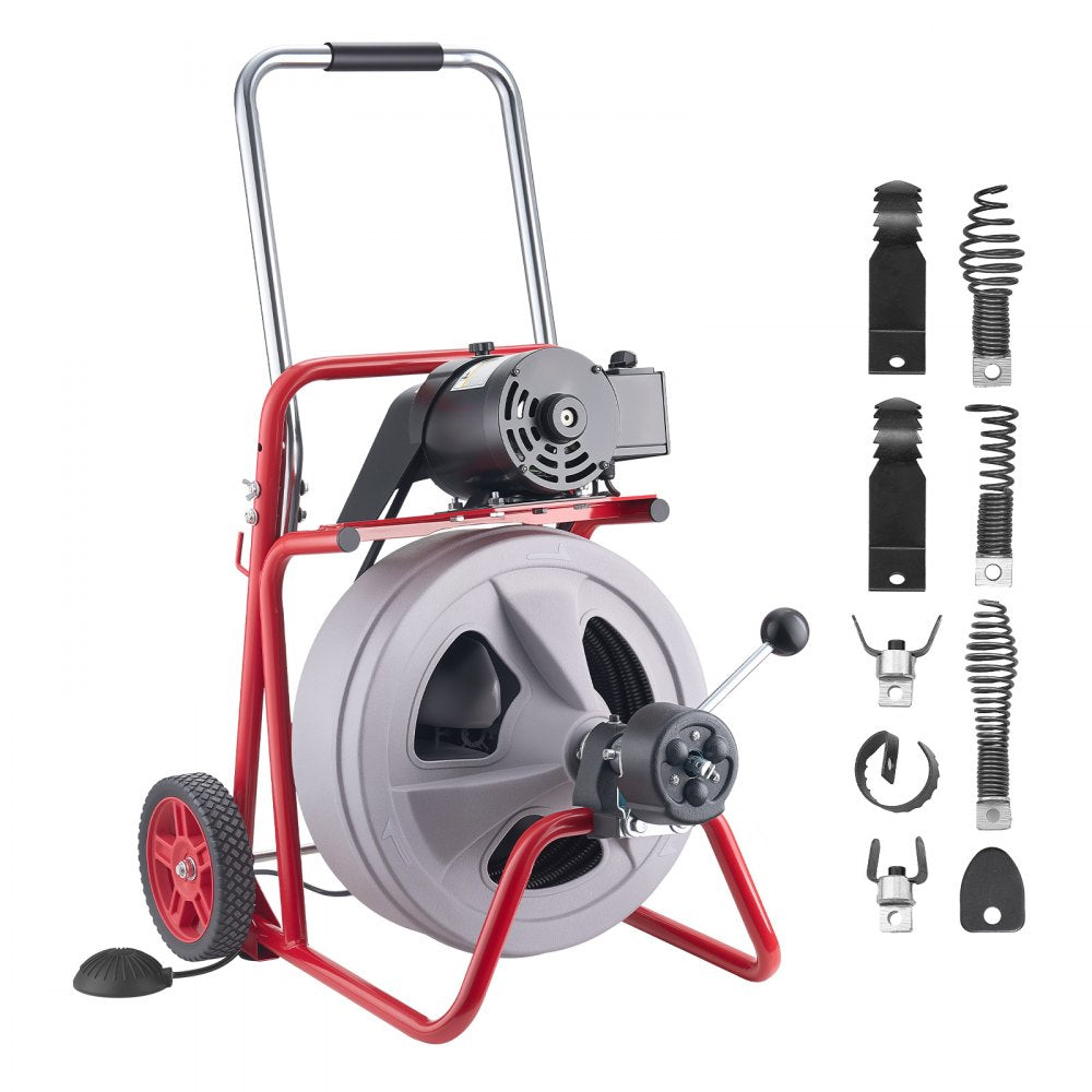 VEVOR Drain Cleaner Machine 100 FT x 1/2 Inch, Auto Feed Sewer Snake
