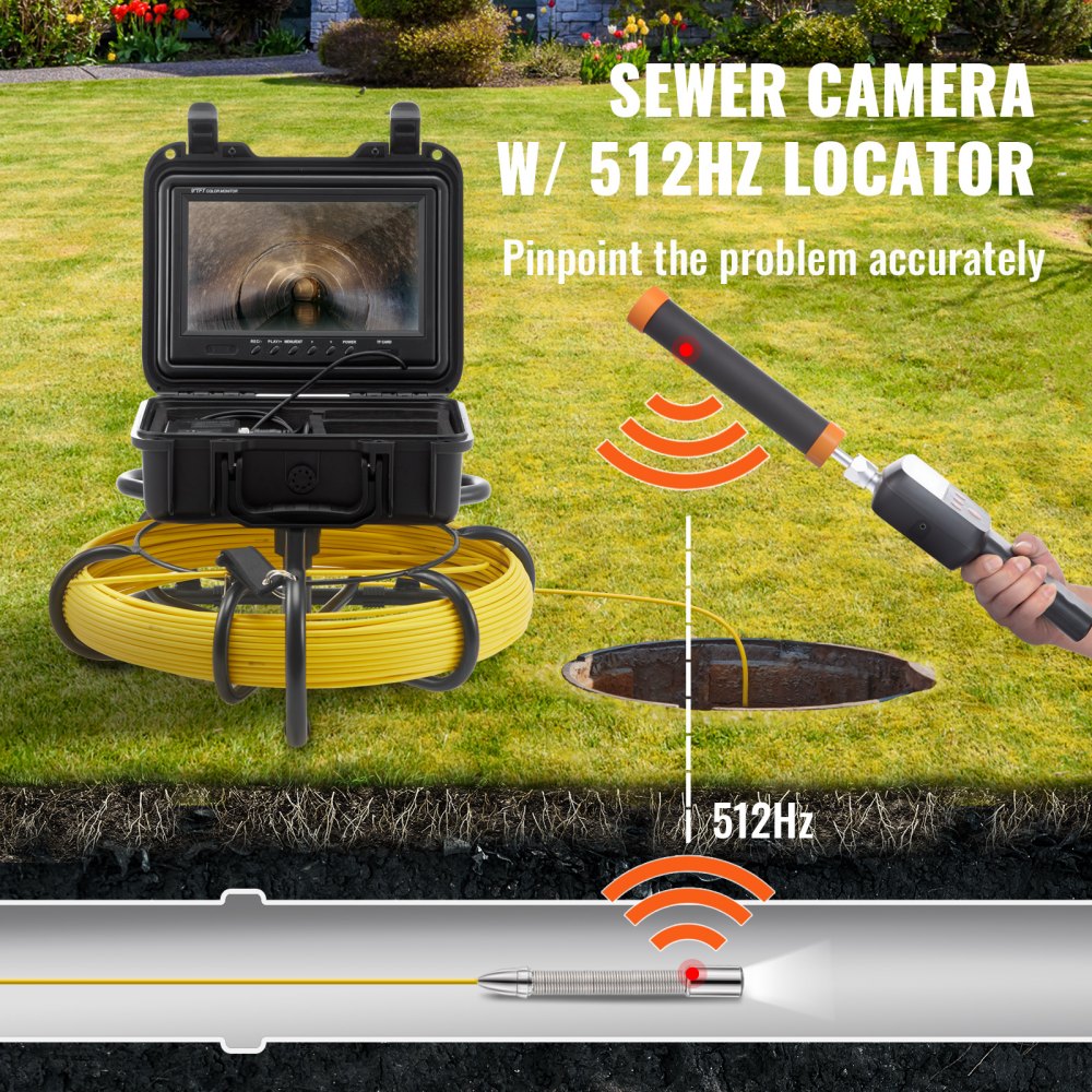 VEVOR Sewer Camera with 512Hz Locator, 164 ft/50 m,