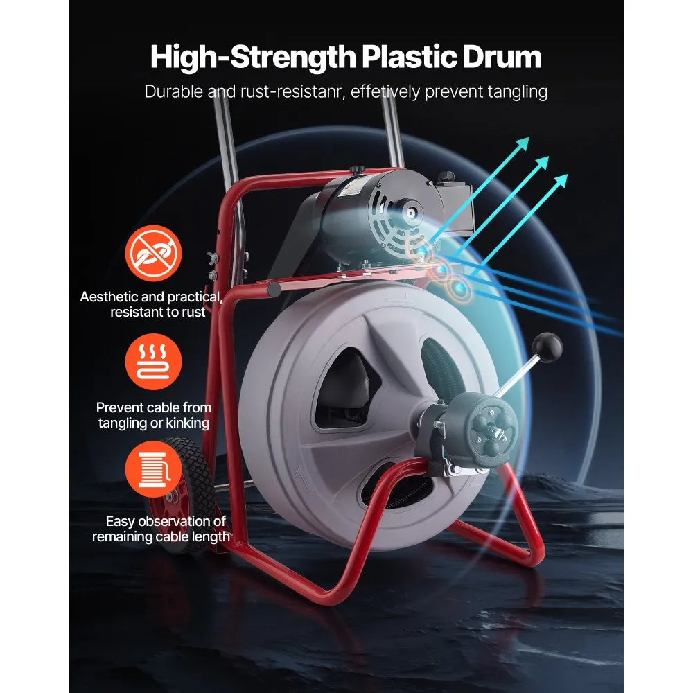 VEVOR Drain Cleaner Machine 100 FT x 1/2 Inch, Auto Feed Sewer Snake